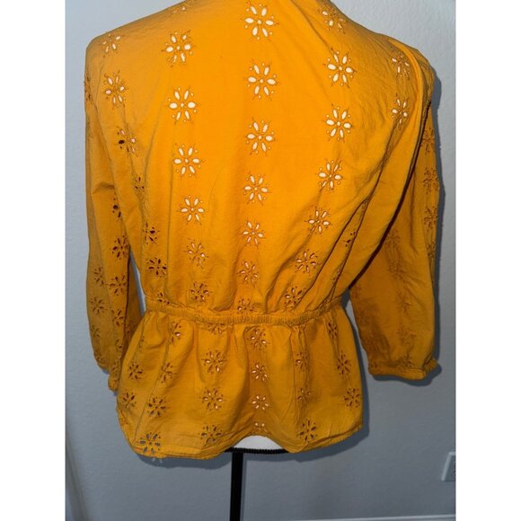 Madewell Scalloped Eyelet Wrap Top Marigold Yellow - Small - Picture 4 of 7
